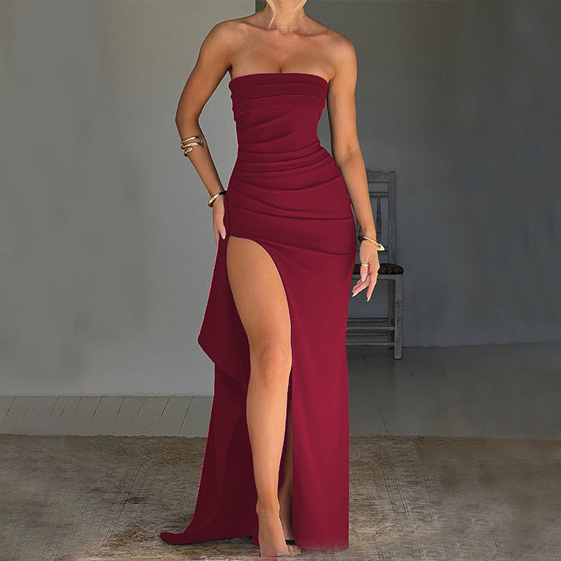Fashionable summer strapless long dress