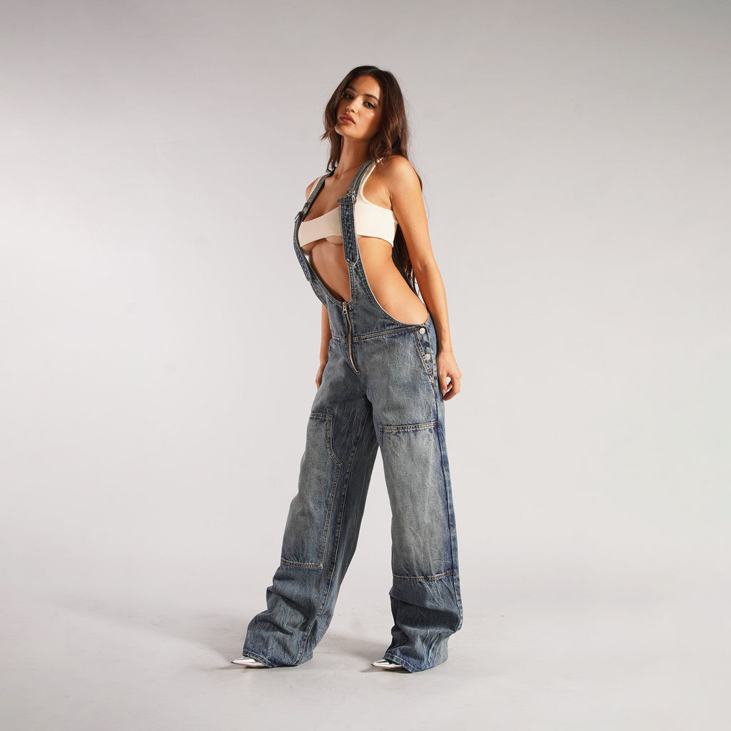 Y2K Zipper Denim Overalls With Pockets