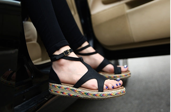 Straw fisherman shoes flat