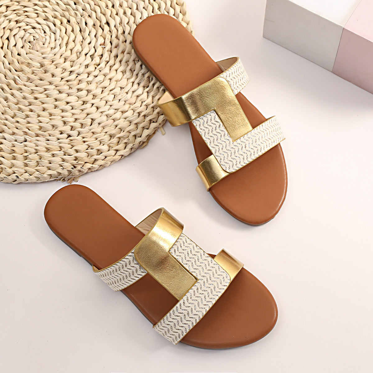 Brown Square Toe Women's Sandals Simple Fashion
