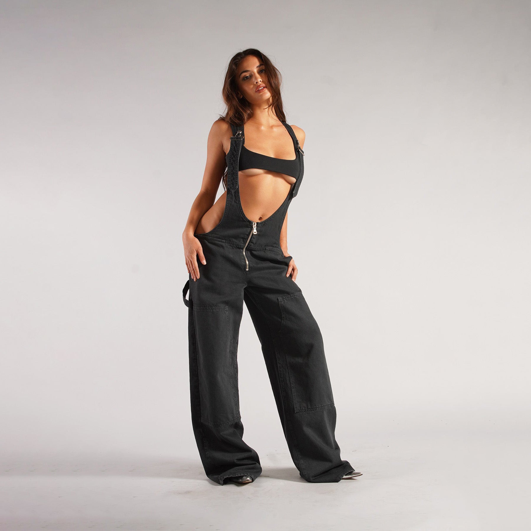 Y2K Zipper Denim Overalls With Pockets