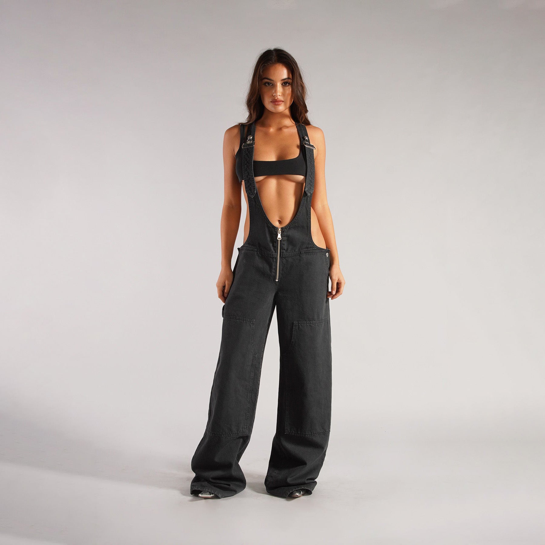 Y2K Zipper Denim Overalls With Pockets