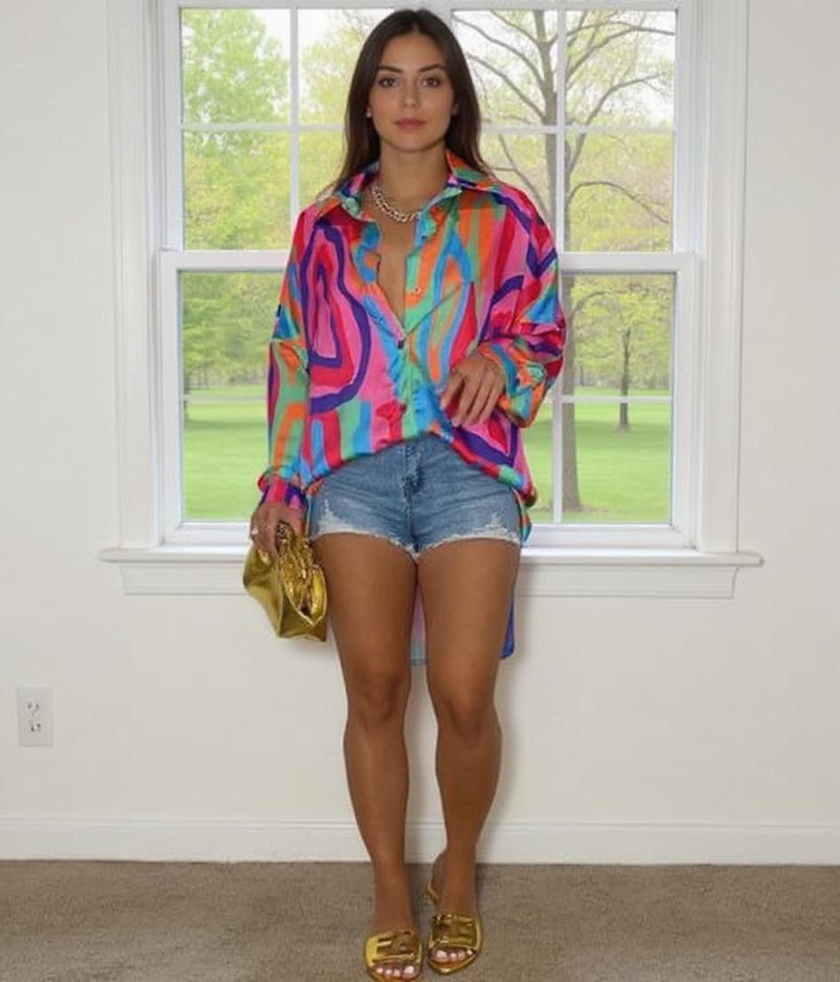 Fashion Printing Front Short Back Long Reflective Shirt Dress