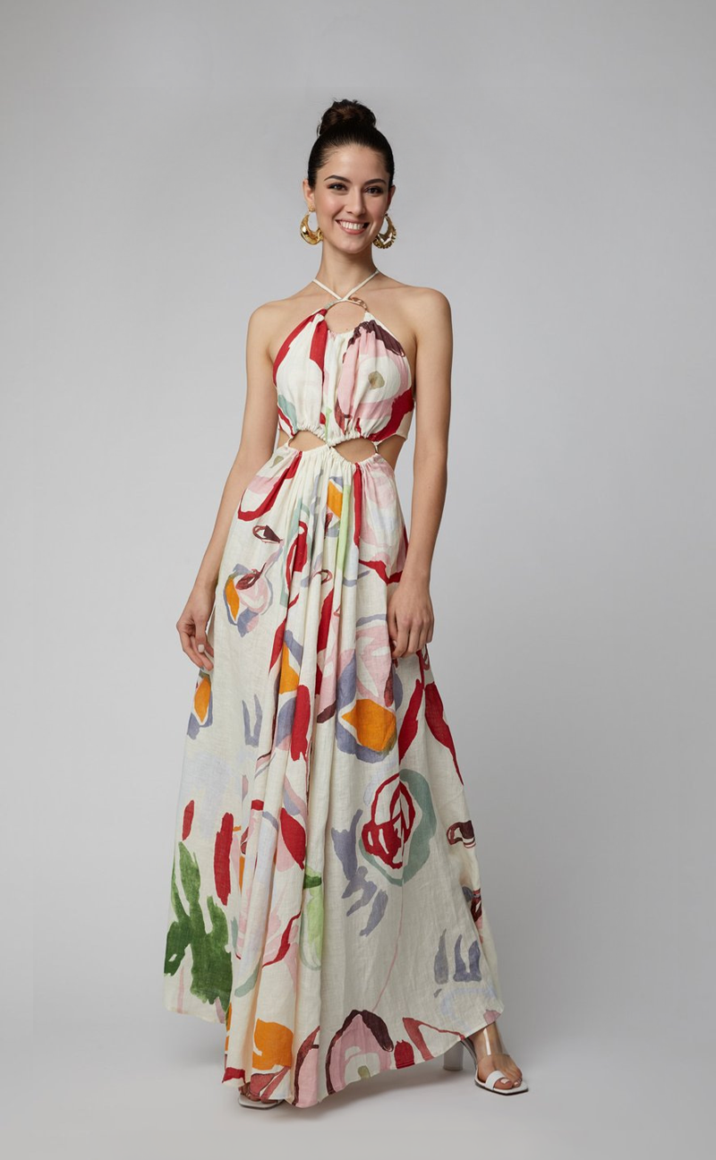 Women's Slim Fit Big Strap Stitching Printed Long Skirt Beach Jumpsuit